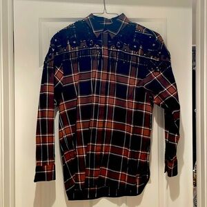 Like new Sandro shirt brown and black with bead embroidered